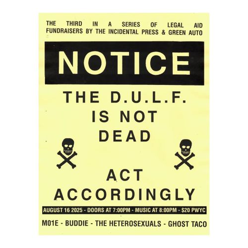 Fundraiser for DULF w/ M01E, Buddie, The Heterosexuals, Ghost Taco