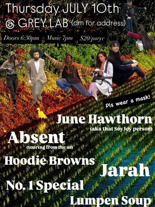 June Hawthorne, Absent, Hoodie Browns, Jarah, Lumpen Soup