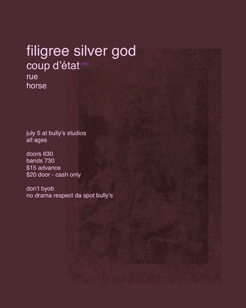 Filigree Silver God, Coup d'état, Often Wrong, Rue, Horse